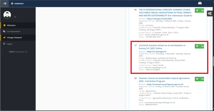 Program selection screenshot